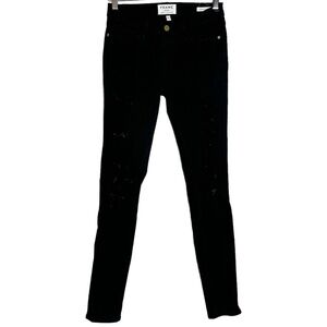 Frame Denim Black Film Noir Le Skinny De Jeanne Distressed Skinny Leg Jeans 26
